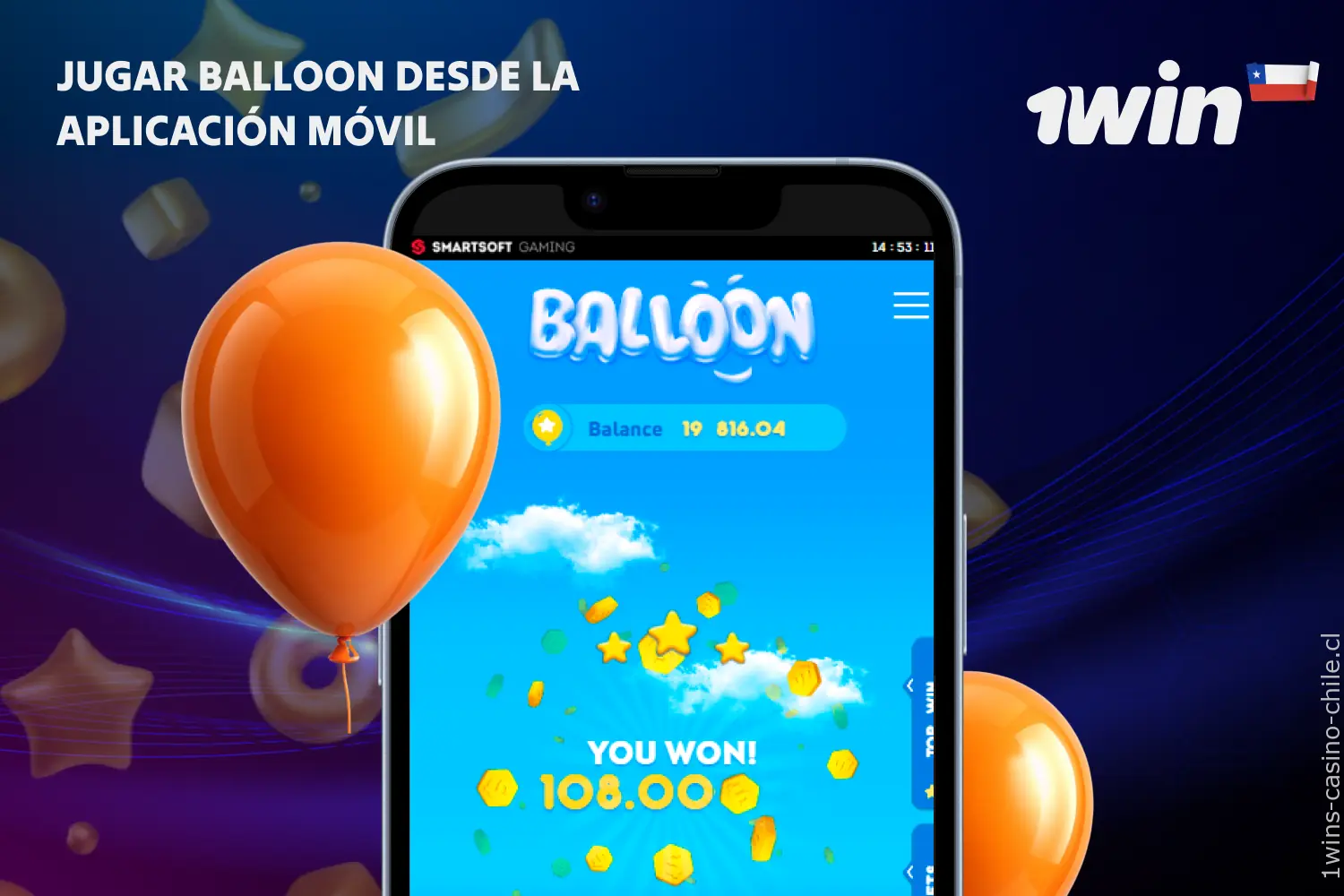 1win Balloon se puede disfrutar cómodamente desde su app móvil